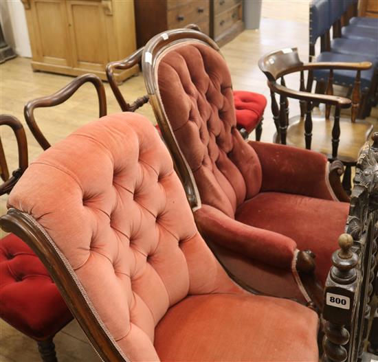 A Victorian buttoned nursing chair and 1 other